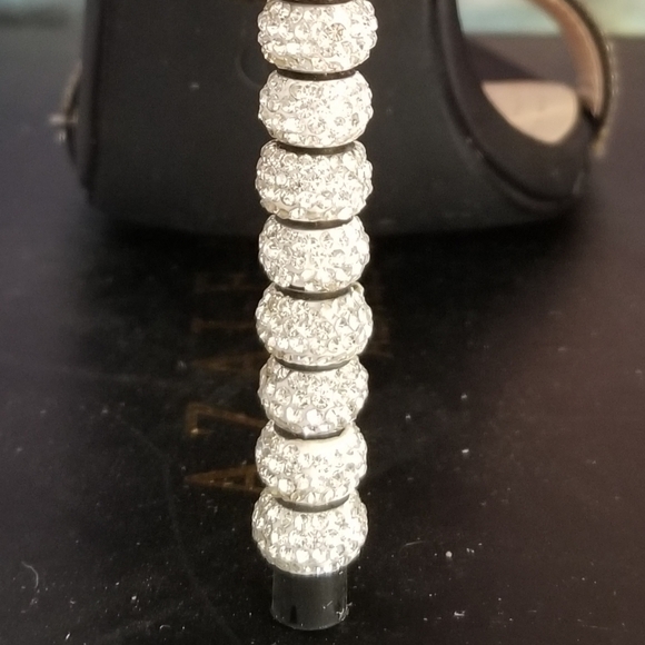 Azalea Wang Strappy Black Satin Sandal w/Rhinestone Bauble Heel & Embellishment - Picture 4 of 6